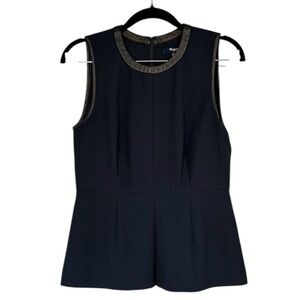 Madewell Navy Real Leather Trim Peplum Top Sleeveless Structured Zip Back Size 2